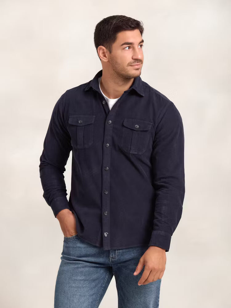 Corduroy shirt with pockets | Navy