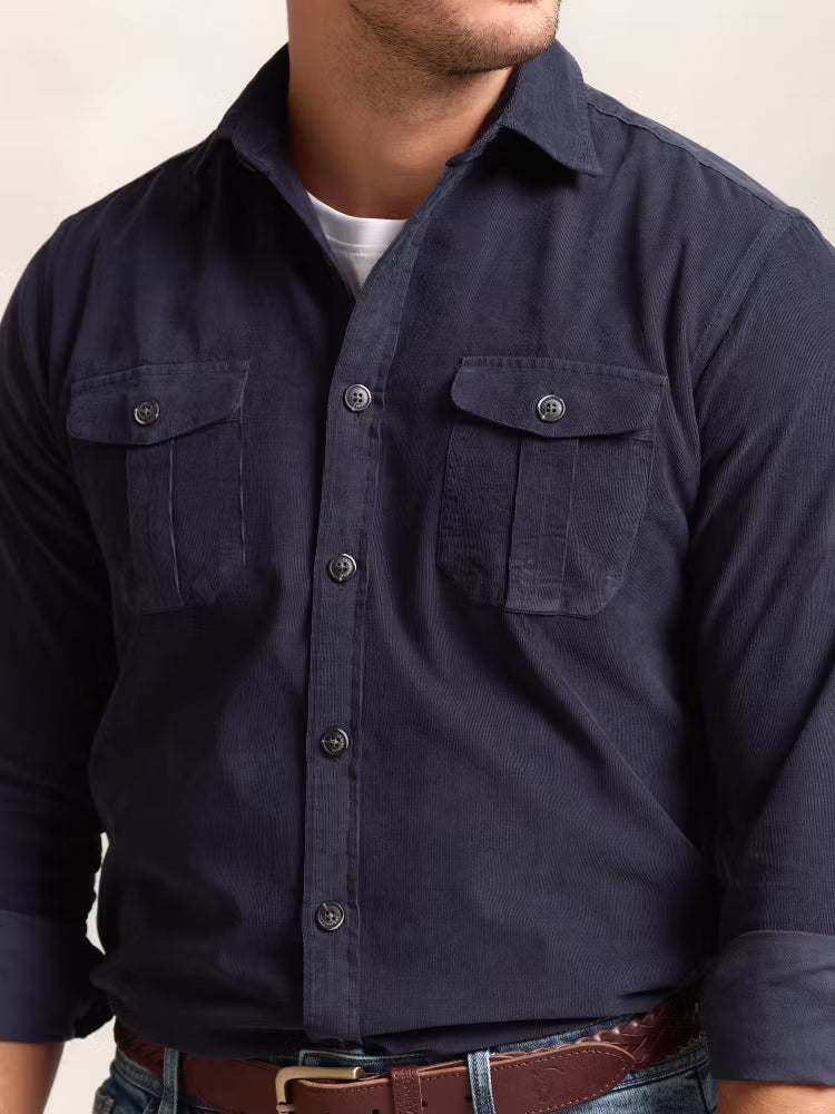 Corduroy shirt with pockets | Navy